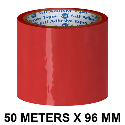 VCR Red Color Tape - 50 Meters in Length - 96mm / 4" Width - BOPP Self Adhesive Tape for Arts and Craft use, Box Packing, Office and Home use