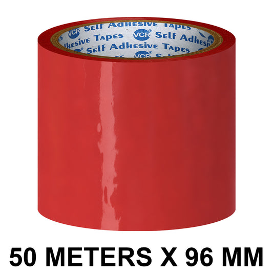 VCR Red Color Tape - 50 Meters in Length - 96mm / 4" Width - BOPP Self Adhesive Tape for Arts and Craft use, Box Packing, Office and Home use