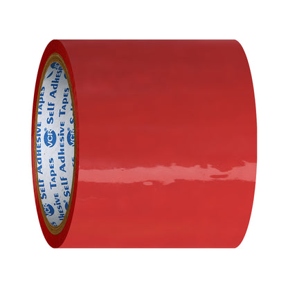 VCR Red Color Tape - 50 Meters in Length - 96mm / 4" Width - BOPP Self Adhesive Tape for Arts and Craft use, Box Packing, Office and Home use