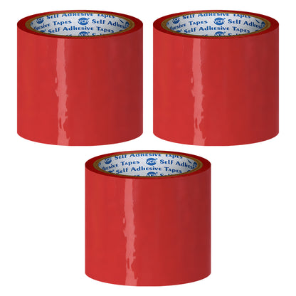 VCR Red Color Tape - 50 Meters in Length - 96mm / 4" Width - BOPP Self Adhesive Tape for Arts and Craft use, Box Packing, Office and Home use