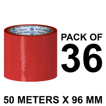 VCR Red Color Tape - 50 Meters in Length - 96mm / 4" Width - BOPP Self Adhesive Tape for Arts and Craft use, Box Packing, Office and Home use