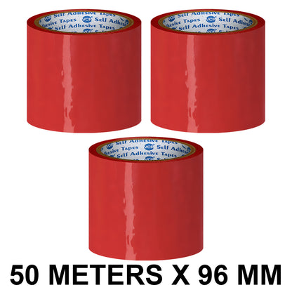 VCR Red Color Tape - 50 Meters in Length - 96mm / 4" Width - BOPP Self Adhesive Tape for Arts and Craft use, Box Packing, Office and Home use