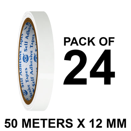 VCR White Color Tape - 50 Meters in Length - 12mm / 0.5" Width - BOPP Self Adhesive Tape for Arts and Craft use, Box Packing, Office and Home use