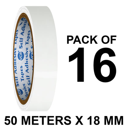 VCR White Color Tape - 50 Meters in Length - 18mm / 0.75" Width - BOPP Self Adhesive Tape for Arts and Craft use, Box Packing, Office and Home use