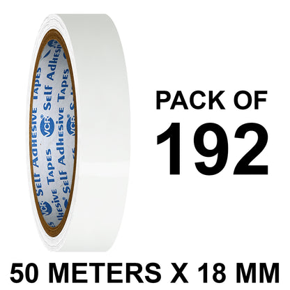 VCR White Color Tape - 50 Meters in Length - 18mm / 0.75" Width - BOPP Self Adhesive Tape for Arts and Craft use, Box Packing, Office and Home use