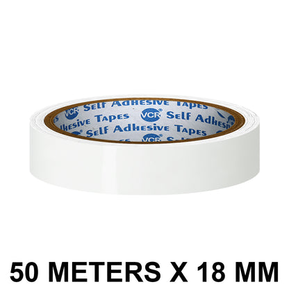 VCR White Color Tape - 50 Meters in Length - 18mm / 0.75" Width - BOPP Self Adhesive Tape for Arts and Craft use, Box Packing, Office and Home use