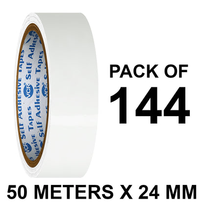 VCR White Color Tape - 50 Meters in Length - 24mm / 1" Width - BOPP Self Adhesive Tape for Arts and Craft use, Box Packing, Office and Home use