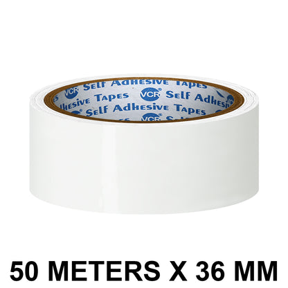 VCR White Color Tape - 50 Meters in Length - 36mm / 1.5" Width - BOPP Self Adhesive Tape for Arts and Craft use, Box Packing, Office and Home use