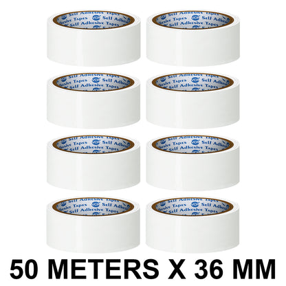 VCR White Color Tape - 50 Meters in Length - 36mm / 1.5" Width - BOPP Self Adhesive Tape for Arts and Craft use, Box Packing, Office and Home use