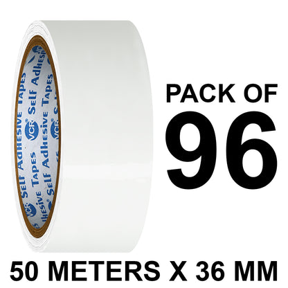 VCR White Color Tape - 50 Meters in Length - 36mm / 1.5" Width - BOPP Self Adhesive Tape for Arts and Craft use, Box Packing, Office and Home use