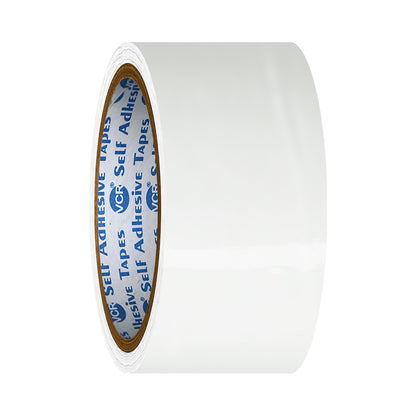VCR White Color Tape - 50 Meters in Length - 48mm / 2" Width - BOPP Self Adhesive Tape for Arts and Craft use, Box Packing, Office and Home use