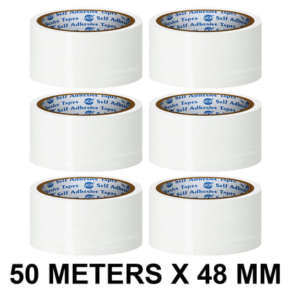 VCR White Color Tape - 50 Meters in Length - 48mm / 2" Width - BOPP Self Adhesive Tape for Arts and Craft use, Box Packing, Office and Home use
