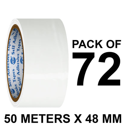 VCR White Color Tape - 50 Meters in Length - 48mm / 2" Width - BOPP Self Adhesive Tape for Arts and Craft use, Box Packing, Office and Home use