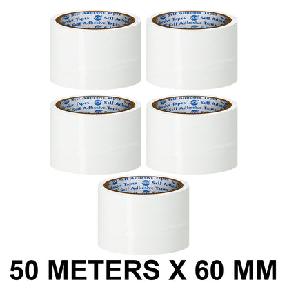 VCR White Color Tape - 50 Meters in Length - 60mm / 2.5" Width - BOPP Self Adhesive Tape for Arts and Craft use, Box Packing, Office and Home use