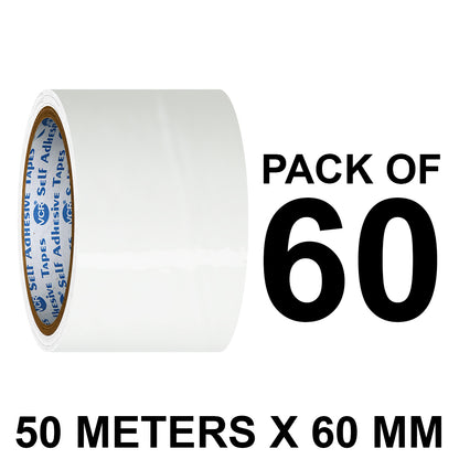 VCR White Color Tape - 50 Meters in Length - 60mm / 2.5" Width - BOPP Self Adhesive Tape for Arts and Craft use, Box Packing, Office and Home use