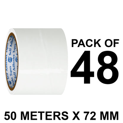 VCR White Color Tape - 50 Meters in Length - 72mm / 3" Width - BOPP Self Adhesive Tape for Arts and Craft use, Box Packing, Office and Home use