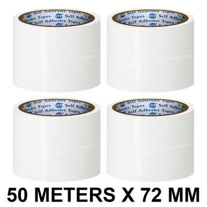 VCR White Color Tape - 50 Meters in Length - 72mm / 3" Width - BOPP Self Adhesive Tape for Arts and Craft use, Box Packing, Office and Home use