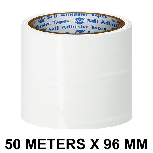 VCR White Color Tape - 50 Meters in Length - 96mm / 4" Width - BOPP Self Adhesive Tape for Arts and Craft use, Box Packing, Office and Home use
