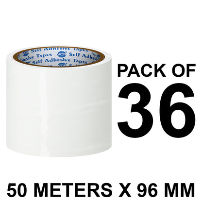 VCR White Color Tape - 50 Meters in Length - 96mm / 4" Width - BOPP Self Adhesive Tape for Arts and Craft use, Box Packing, Office and Home use