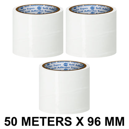VCR White Color Tape - 50 Meters in Length - 96mm / 4" Width - BOPP Self Adhesive Tape for Arts and Craft use, Box Packing, Office and Home use