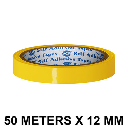 VCR Yellow Color Tape - 50 Meters in Length - 12mm / 0.5" Width - BOPP Self Adhesive Tape for Arts and Craft use, Box Packing, Office and Home use