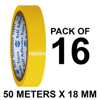 VCR Yellow Color Tape - 50 Meters in Length - 18mm / 0.75" Width - BOPP Self Adhesive Tape for Arts and Craft use, Box Packing, Office and Home use