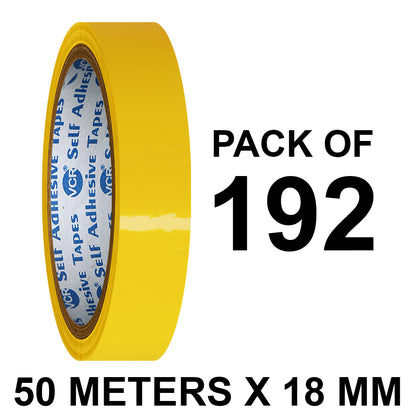 VCR Yellow Color Tape - 50 Meters in Length - 18mm / 0.75" Width - BOPP Self Adhesive Tape for Arts and Craft use, Box Packing, Office and Home use