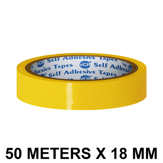 VCR Yellow Color Tape - 50 Meters in Length - 18mm / 0.75" Width - BOPP Self Adhesive Tape for Arts and Craft use, Box Packing, Office and Home use