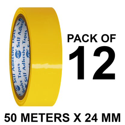 VCR Yellow Color Tape - 50 Meters in Length - 24mm / 1" Width - BOPP Self Adhesive Tape for Arts and Craft use, Box Packing, Office and Home use