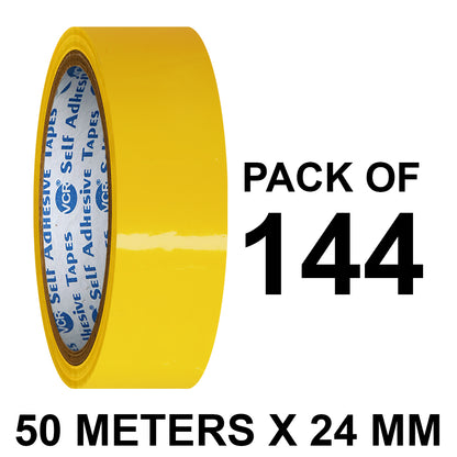 VCR Yellow Color Tape - 50 Meters in Length - 24mm / 1" Width - BOPP Self Adhesive Tape for Arts and Craft use, Box Packing, Office and Home use