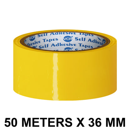 VCR Yellow Color Tape - 50 Meters in Length - 36mm / 1.5" Width - BOPP Self Adhesive Tape for Arts and Craft use, Box Packing, Office and Home use