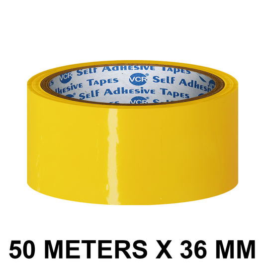 VCR Yellow Color Tape - 50 Meters in Length - 36mm / 1.5" Width - BOPP Self Adhesive Tape for Arts and Craft use, Box Packing, Office and Home use