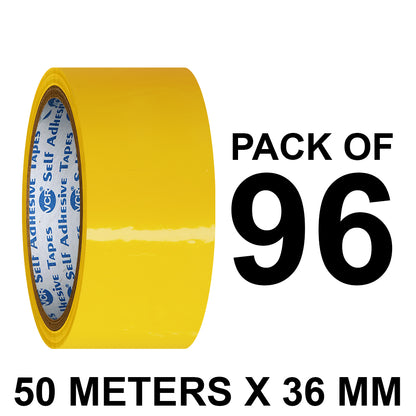 VCR Yellow Color Tape - 50 Meters in Length - 36mm / 1.5" Width - BOPP Self Adhesive Tape for Arts and Craft use, Box Packing, Office and Home use