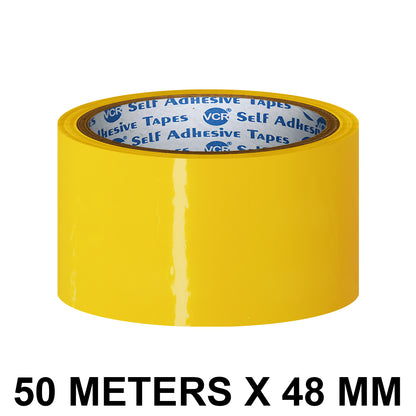 VCR Yellow Color Tape - 50 Meters in Length - 48mm / 2" Width - BOPP Self Adhesive Tape for Arts and Craft use, Box Packing, Office and Home use