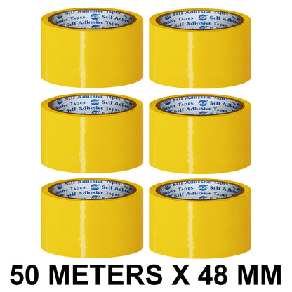 VCR Yellow Color Tape - 50 Meters in Length - 48mm / 2" Width - BOPP Self Adhesive Tape for Arts and Craft use, Box Packing, Office and Home use