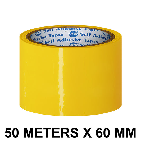 VCR Yellow Color Tape - 50 Meters in Length - 60mm / 2.5" Width - BOPP Self Adhesive Tape for Arts and Craft use, Box Packing, Office and Home use