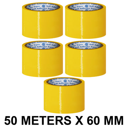 VCR Yellow Color Tape - 50 Meters in Length - 60mm / 2.5" Width - BOPP Self Adhesive Tape for Arts and Craft use, Box Packing, Office and Home use