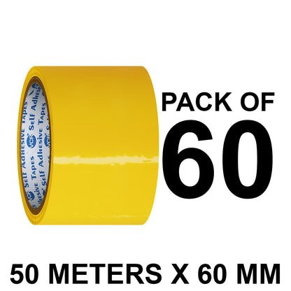 VCR Yellow Color Tape - 50 Meters in Length - 60mm / 2.5" Width - BOPP Self Adhesive Tape for Arts and Craft use, Box Packing, Office and Home use