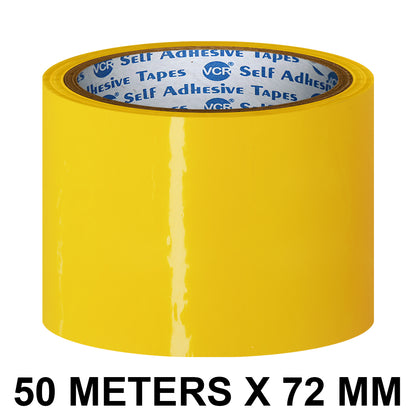 VCR Yellow Color Tape - 50 Meters in Length - 72mm / 3" Width - BOPP Self Adhesive Tape for Arts and Craft use, Box Packing, Office and Home use