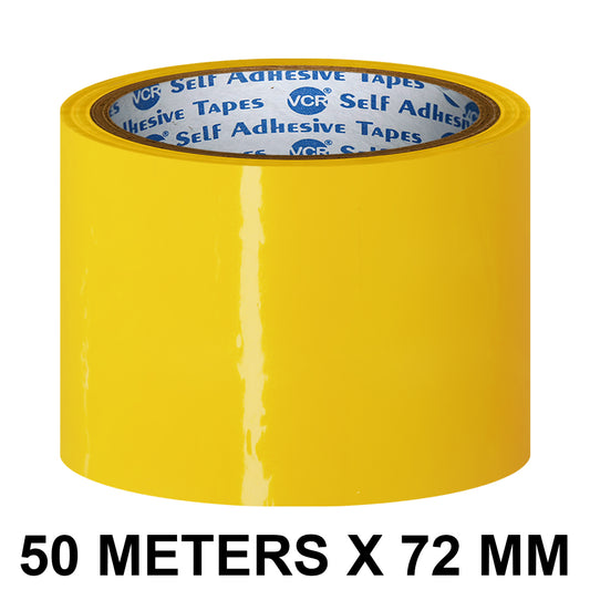 VCR Yellow Color Tape - 50 Meters in Length - 72mm / 3" Width - BOPP Self Adhesive Tape for Arts and Craft use, Box Packing, Office and Home use