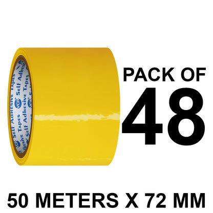 VCR Yellow Color Tape - 50 Meters in Length - 72mm / 3" Width - BOPP Self Adhesive Tape for Arts and Craft use, Box Packing, Office and Home use