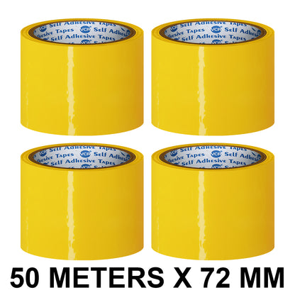 VCR Yellow Color Tape - 50 Meters in Length - 72mm / 3" Width - BOPP Self Adhesive Tape for Arts and Craft use, Box Packing, Office and Home use