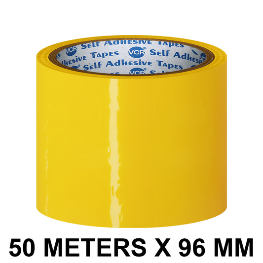 VCR Yellow Color Tape - 50 Meters in Length - 96mm / 4" Width - BOPP Self Adhesive Tape for Arts and Craft use, Box Packing, Office and Home use