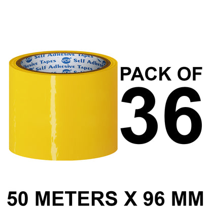 VCR Yellow Color Tape - 50 Meters in Length - 96mm / 4" Width - BOPP Self Adhesive Tape for Arts and Craft use, Box Packing, Office and Home use