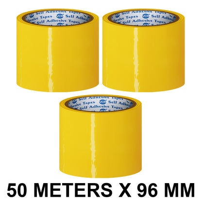 VCR Yellow Color Tape - 50 Meters in Length - 96mm / 4" Width - BOPP Self Adhesive Tape for Arts and Craft use, Box Packing, Office and Home use