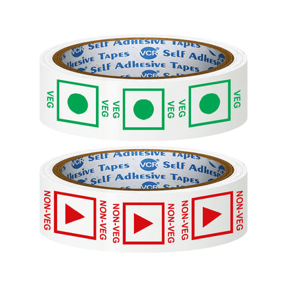 VCR Veg and Non - Veg Tape Combo Printed - 35 Meters in Length - 24mm / 1" Width - Veg / Non - Veg Combo Tape Printed Tape With Marking, Self Adhesive Tape for Packing Boxes