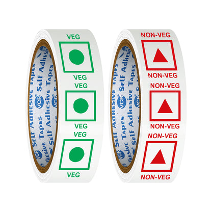 VCR Veg and Non - Veg Tape Combo Printed - 35 Meters in Length - 24mm / 1" Width - Veg / Non - Veg Combo Tape Printed Tape With Marking, Self Adhesive Tape for Packing Boxes