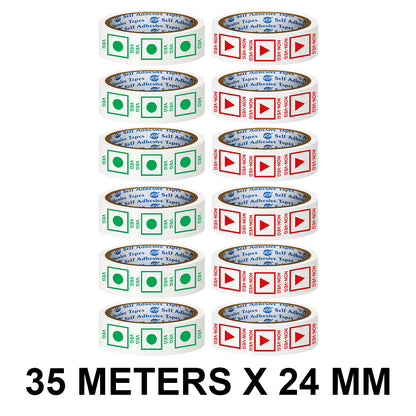 VCR Veg and Non - Veg Tape Combo Printed - 35 Meters in Length - 24mm / 1" Width - Veg / Non - Veg Combo Tape Printed Tape With Marking, Self Adhesive Tape for Packing Boxes
