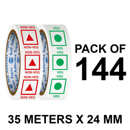 VCR Veg and Non - Veg Tape Combo Printed - 35 Meters in Length - 24mm / 1" Width - Veg / Non - Veg Combo Tape Printed Tape With Marking, Self Adhesive Tape for Packing Boxes