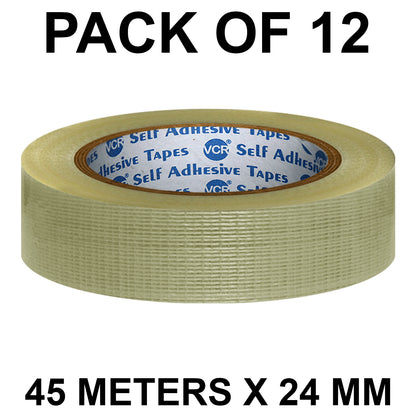 VCR Cross Filament Tape - 45 Meters in Length - 24mm / 1" Width - Strong tape for Packing Heavy Items, Durable in Nature, Used for Heavy Industrial Goods Packing.